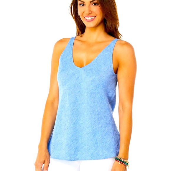 WORN ONCE LILY PULITZER FLORIN SLEEVELESS LINEN TOP!! Size large - Picture 1 of 4